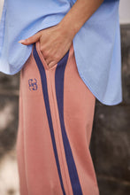Load image into Gallery viewer, Gigi Wide Leg Terry Trackpant - Pink Clay Washed Navy side Stripe