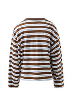 Load image into Gallery viewer, Beau Long Sleeve Slouchy Tee - Cocoa Sky Blue Stripe