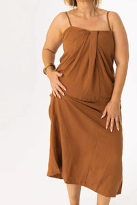 Pleated Linen Bra Dress Copper