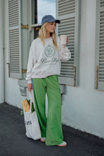 Load image into Gallery viewer, Gigi Wide Leg Terry Trackpant - Pisachio/ Navy stripe
