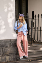 Load image into Gallery viewer, Gigi Wide Leg Terry Trackpant - Pink Clay  Washed Navy side Stripe
