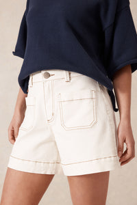 Esther Denim Patch Pocket Short - Cream