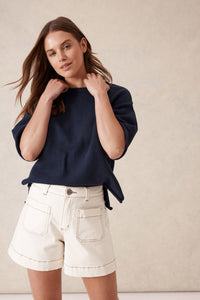 Esther Denim Patch Pocket Short - Cream
