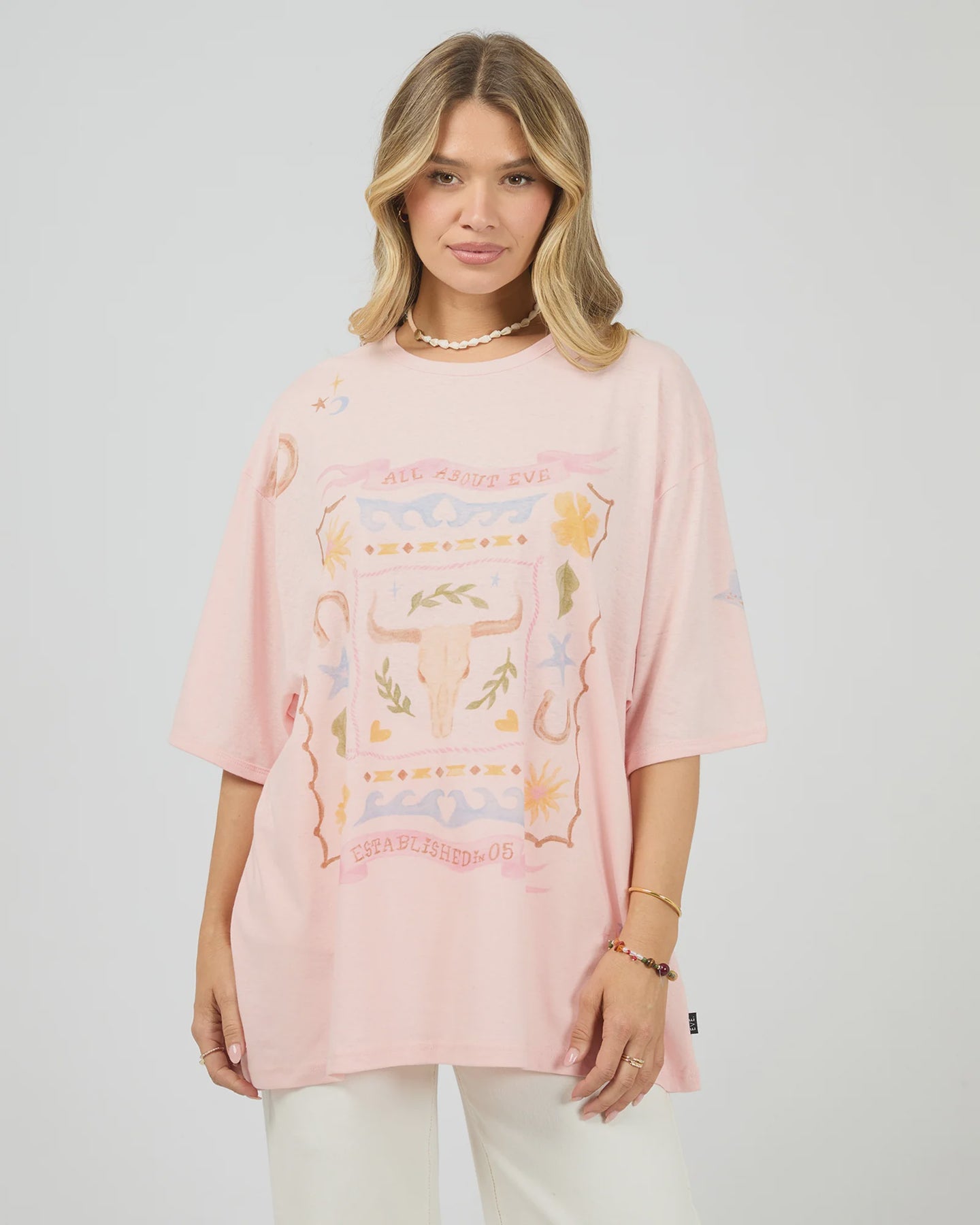 Aloha Howdy Oversized Tee - Pale Pink