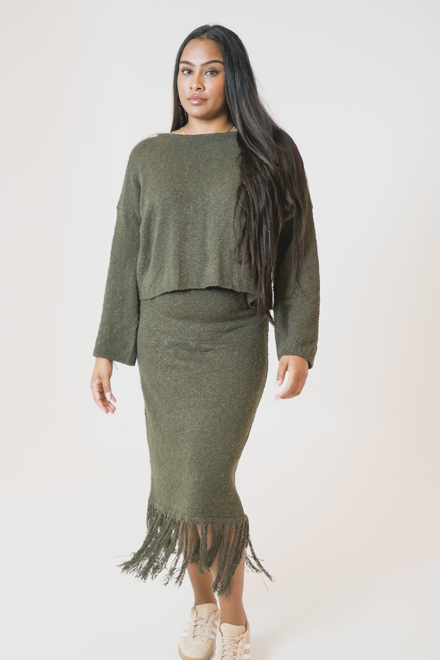 Ami Flared Long Sleeve Top Khaki