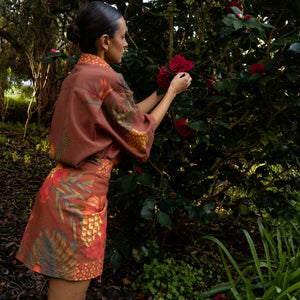 Cuban Tropical Wrap skirt - Coffee