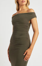 Load image into Gallery viewer, Winnie - Off Shoulder Textured Mesh Fabric Midi Dress - Moss
