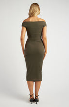 Load image into Gallery viewer, Winnie - Off Shoulder Textured Mesh Fabric Midi Dress - Moss
