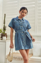 Load image into Gallery viewer, Dani - Button Up Denim Mini Dress with Stitched Detail Belt
