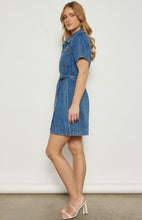 Load image into Gallery viewer, Dani - Button Up Denim Mini Dress with Stitched Detail Belt
