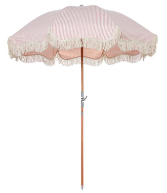 BUSINESS & PLEASURE PREMIUM BEACH UMBRELLA-LAURENS PINK STRIPE - Bohemian Sundays, Business and Pleasure Co., Buy Boho Bohemian Clothing Online Australia, Kivari, Arnhem, Rowie, Will and Bear